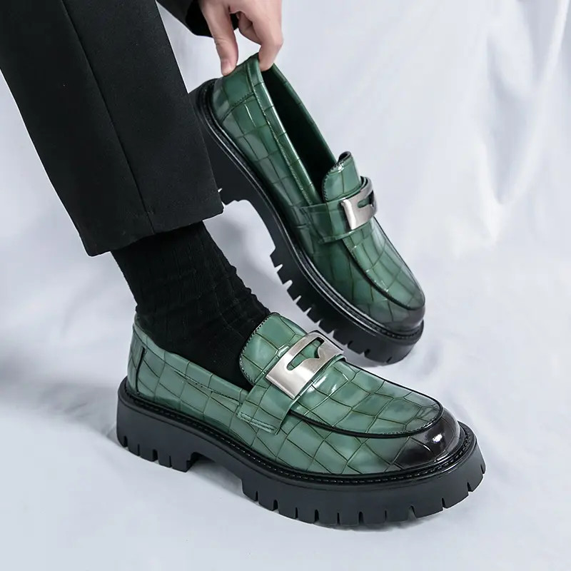 Men’s Slip On Alligator Pattern Platform Faux Leather Dress Shoes Thick Sole New