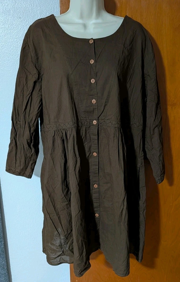 Gudrun Sjoden 10 Colors Brown Button Up Boho Tunic Mini Dress Womens XL