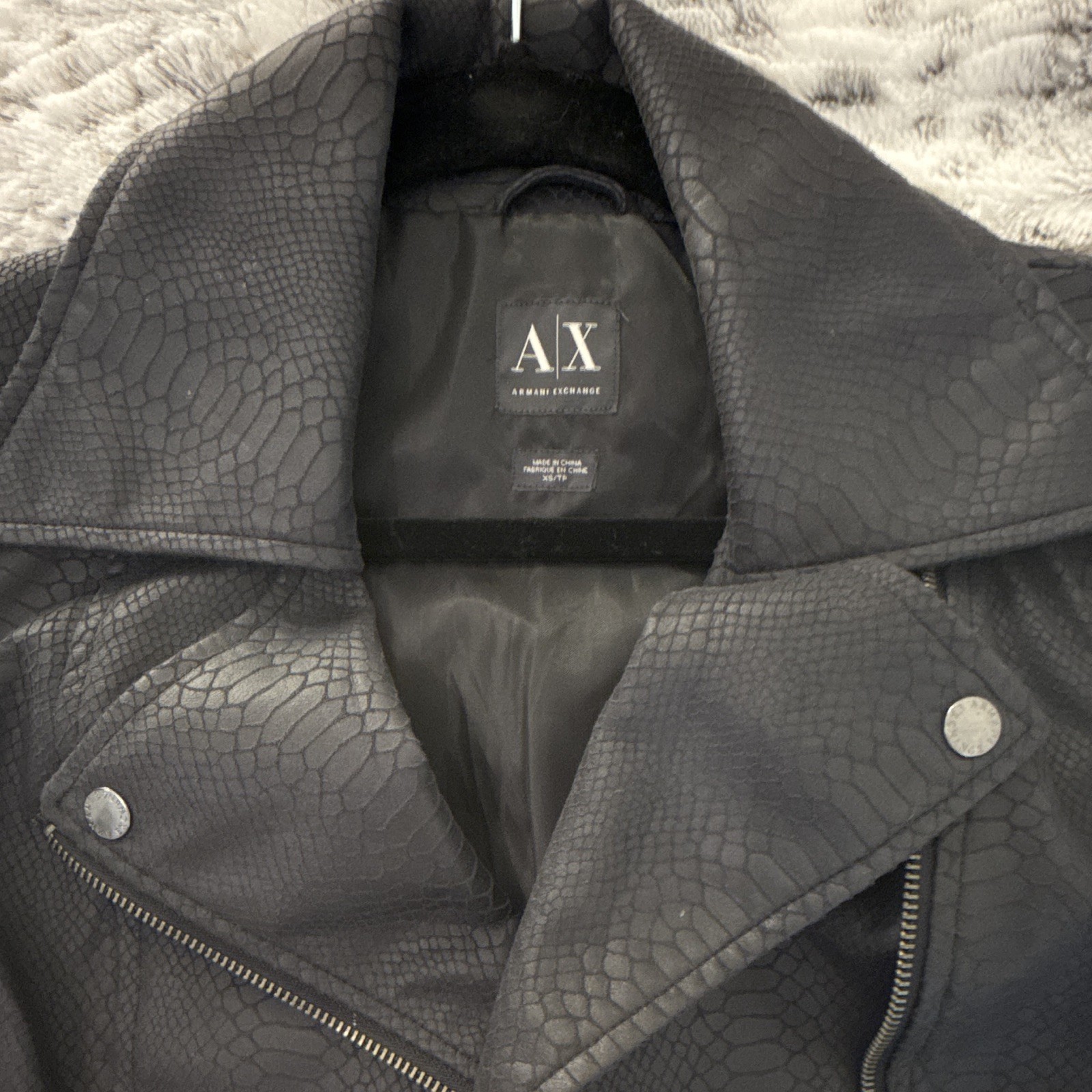 Armani Exchange Women’s Black Snakeskin Faux Leather Biker Moto Jacket XS