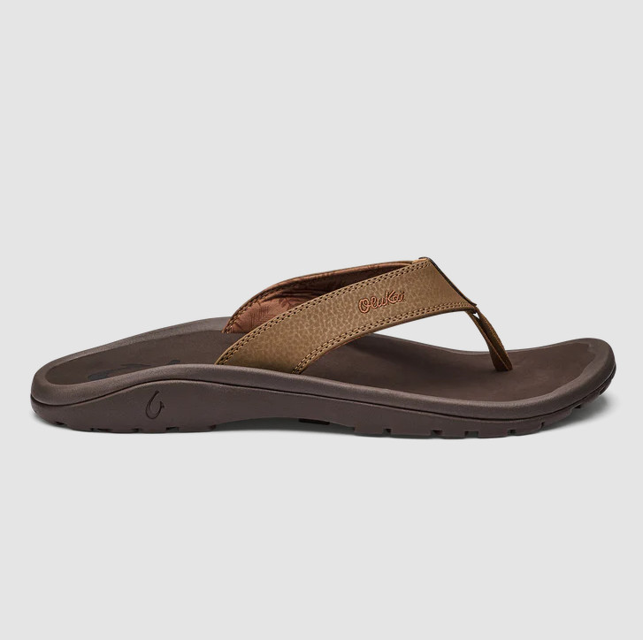 NEW OluKai Ohana Men’s Beach Sandals Tan Dark Java Water Resistant Flip Flops