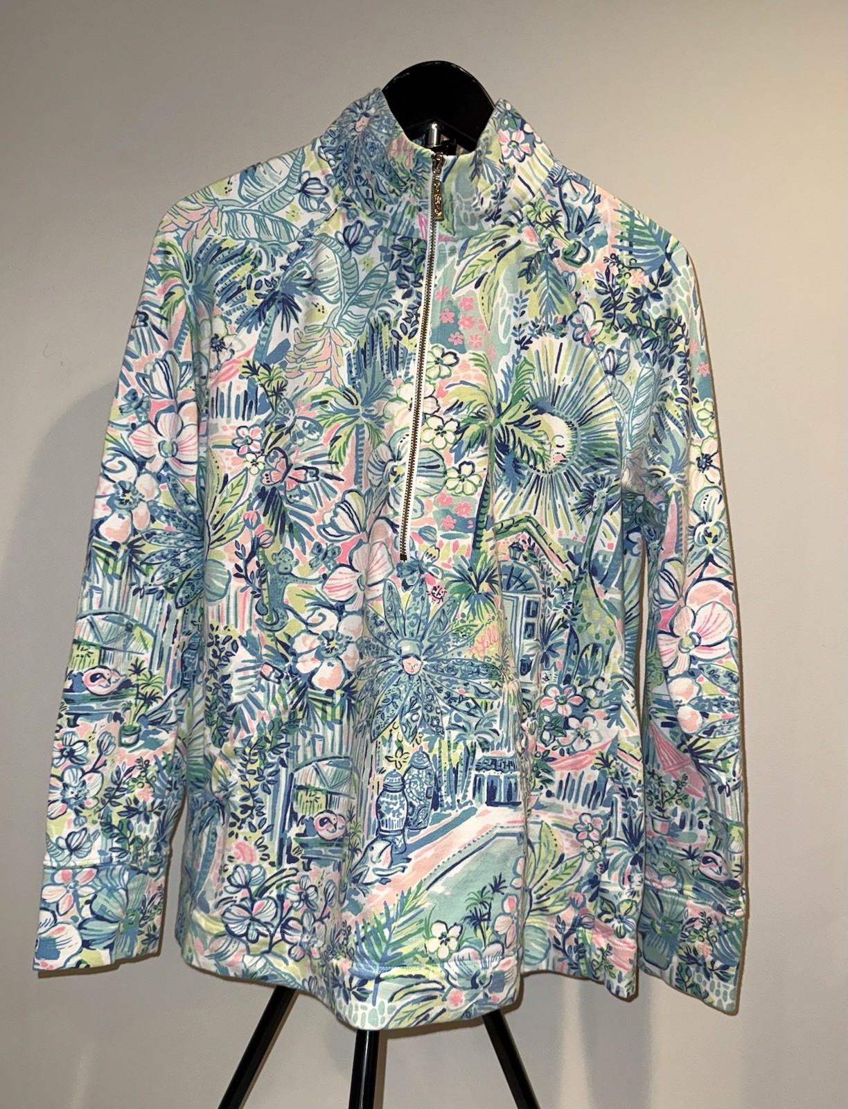 Lilly Pulitzer “Lilly’s House” print half zip pullover, sz S, see description