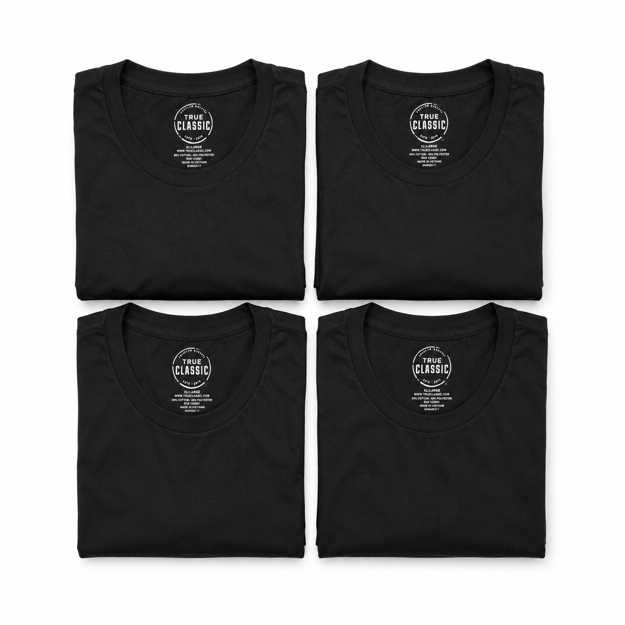 True Classic – Crew Neck – Short Sleeve T-Shirt – Black – X-Large – 4 Pack