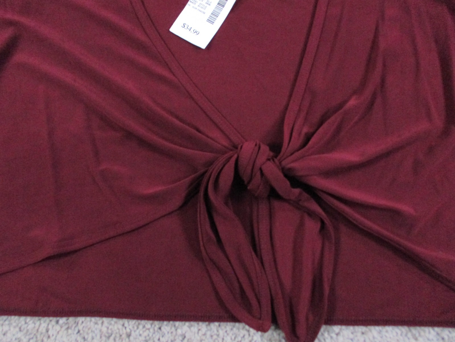 Hot Kiss 26/28W Womens Long Sleeve Shirt Cropped Polyester Spandex Red Wine NWOT
