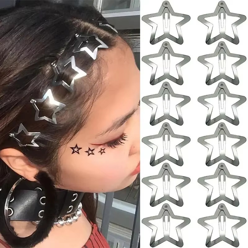 2-100Pcs Star Hair Clips for Girls Filigree Star Metal Snap Clip Hairpins Barret