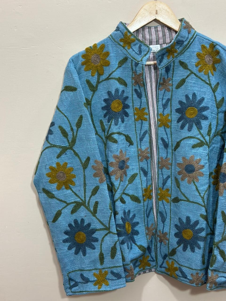 Indian Handmade Cotton Suzani Embroidered Jacket Women Boho Floral Ethnic Coat