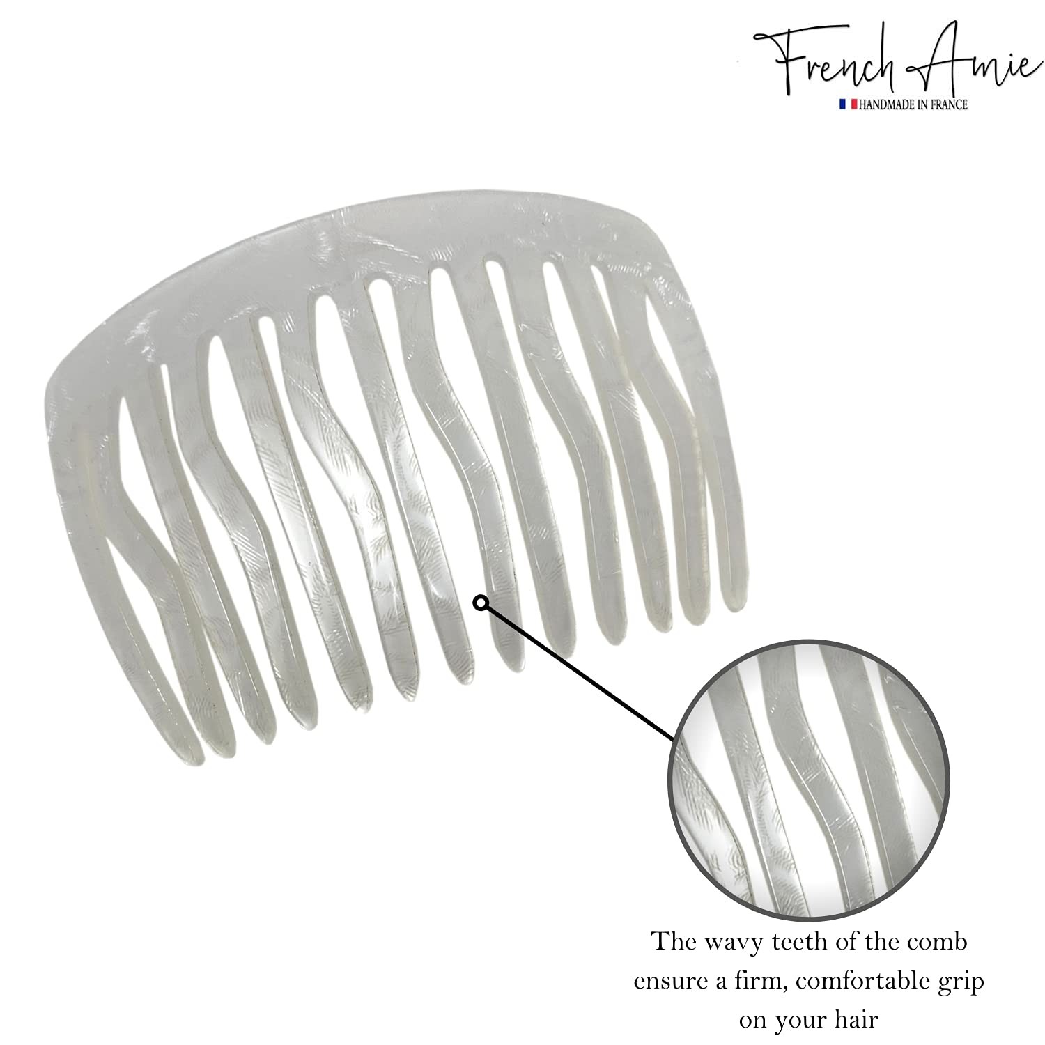 French Amie Fab 13 Teeth Medium Handmade Celluloid Side Hair Comb for Women