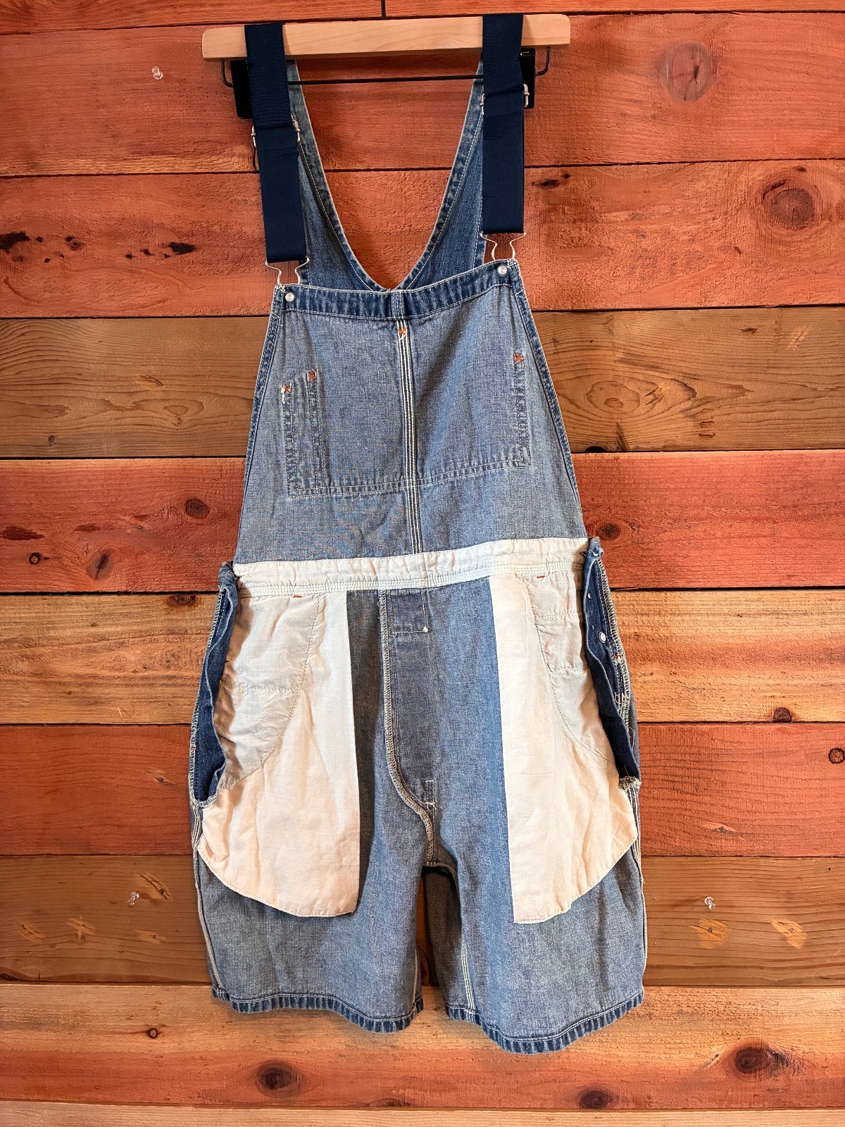 Vintage Express Bleus Denim Overall Shorts Carpenter Shortalls Made In Hong Kong