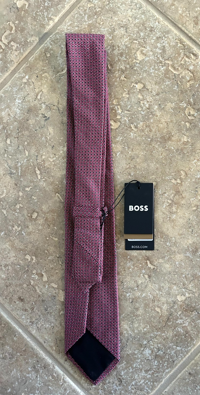 Hugo Boss Cotton Blend Mens Tie Necktie Dark Red wCircles Made in Italy $118 NWT