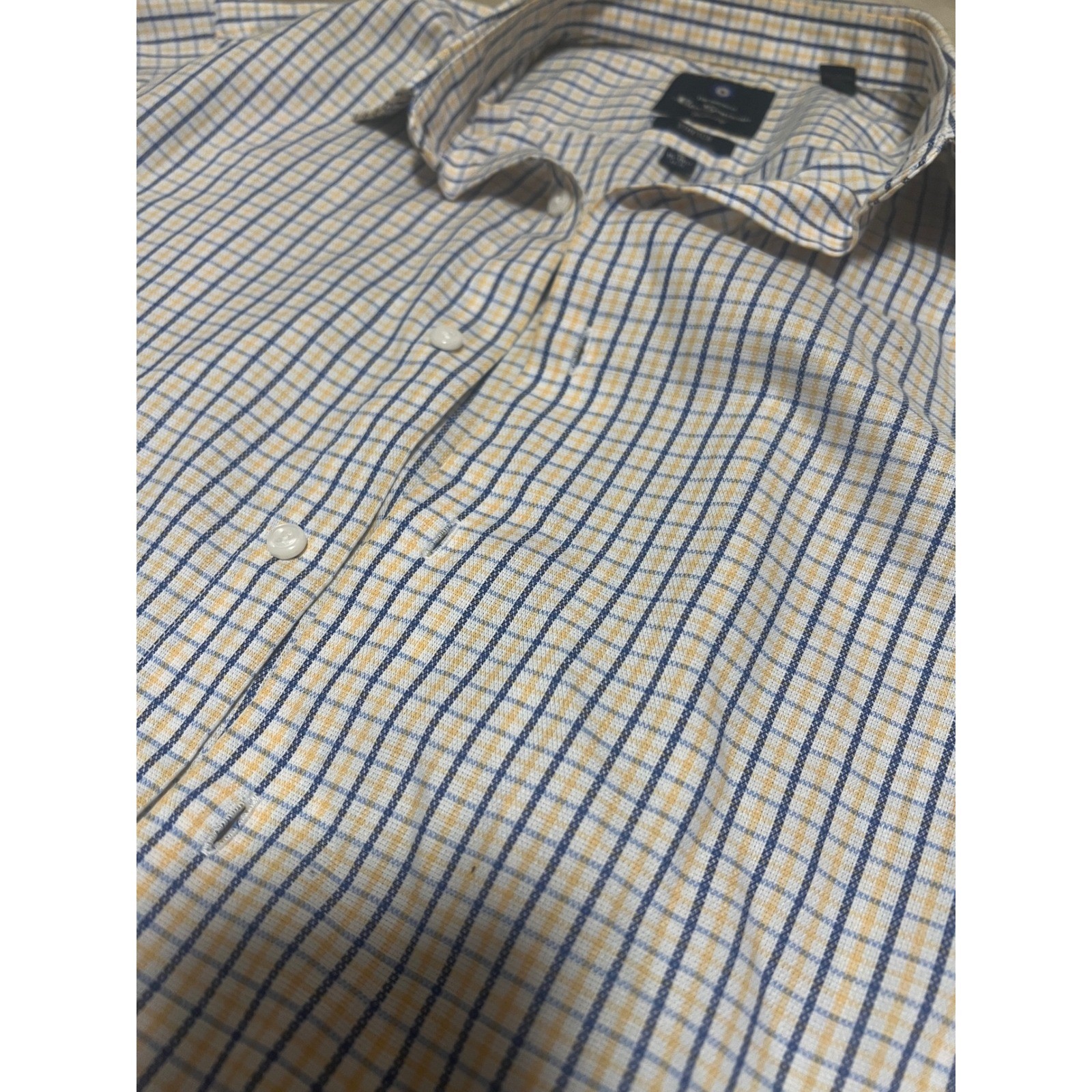 Ben Sherman Mens Sz Med Plaid Strech Button Up Shirt White Blue Yellow GBH Blitz
