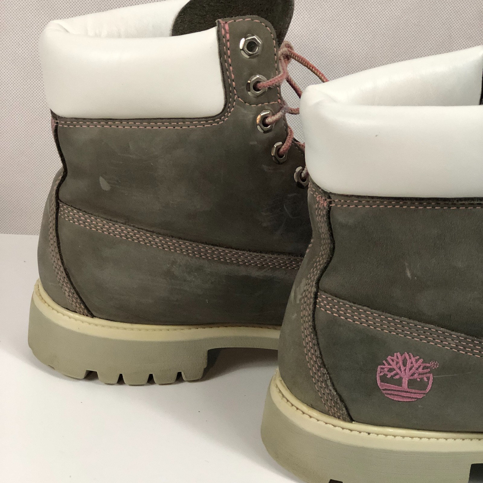Timberland Boots Gray Pink Shoe String Womens Size 10 Mens Size 8
