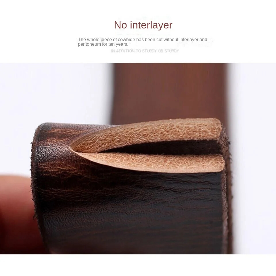 3.8CM Wide No Buckle Genuine Leather Belts for Men With Holes Cowhide Belt Strap