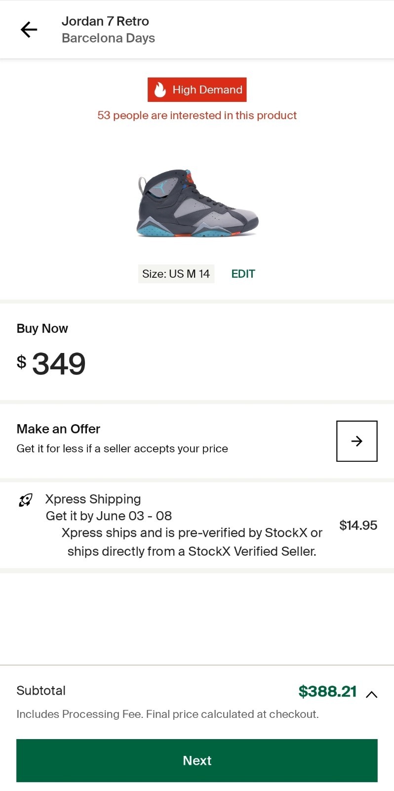 Size 14 – Jordan 7 Retro Barcelona Days – 304775-016 – RETAIL $390