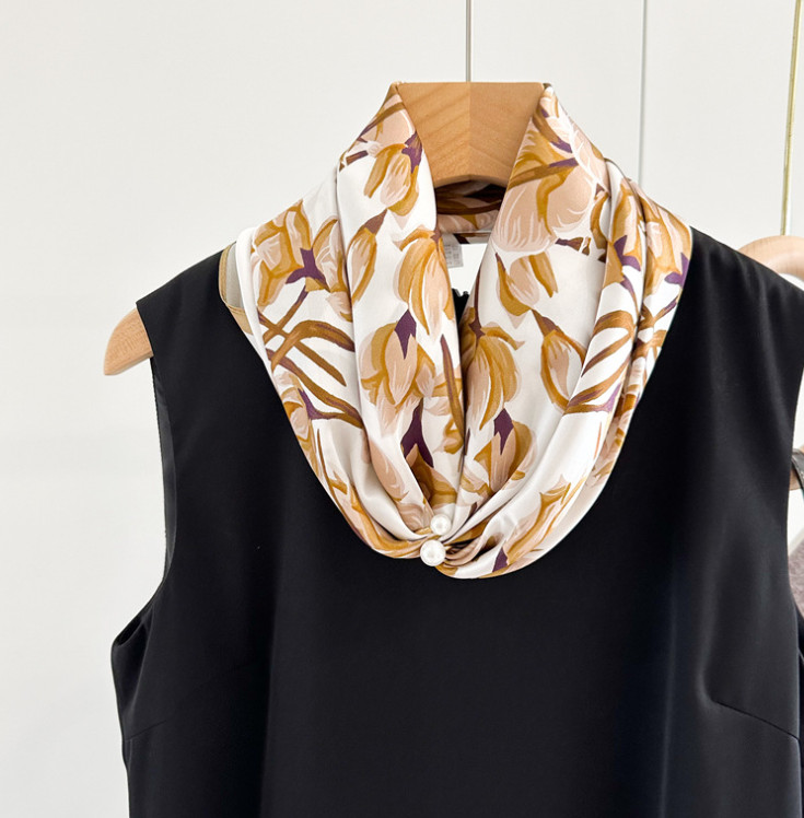100% Silk Mulberry 35” Scarf For Women Neckerchief Wrap Flower branches Print
