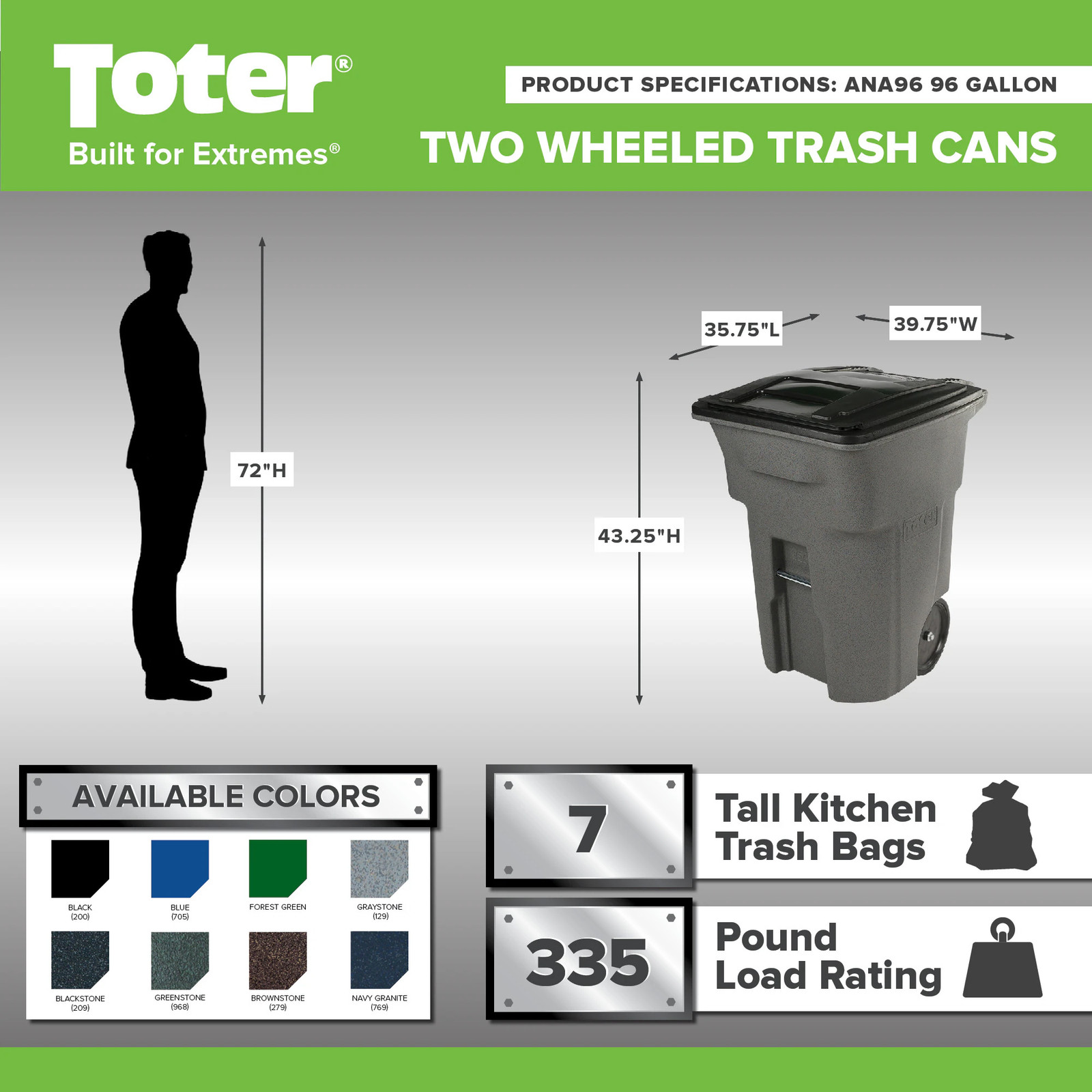 Toter 96 Gallon Brownstone Plastic Wheeled Indoor/Outdoor Hinged Lid Trash|12344