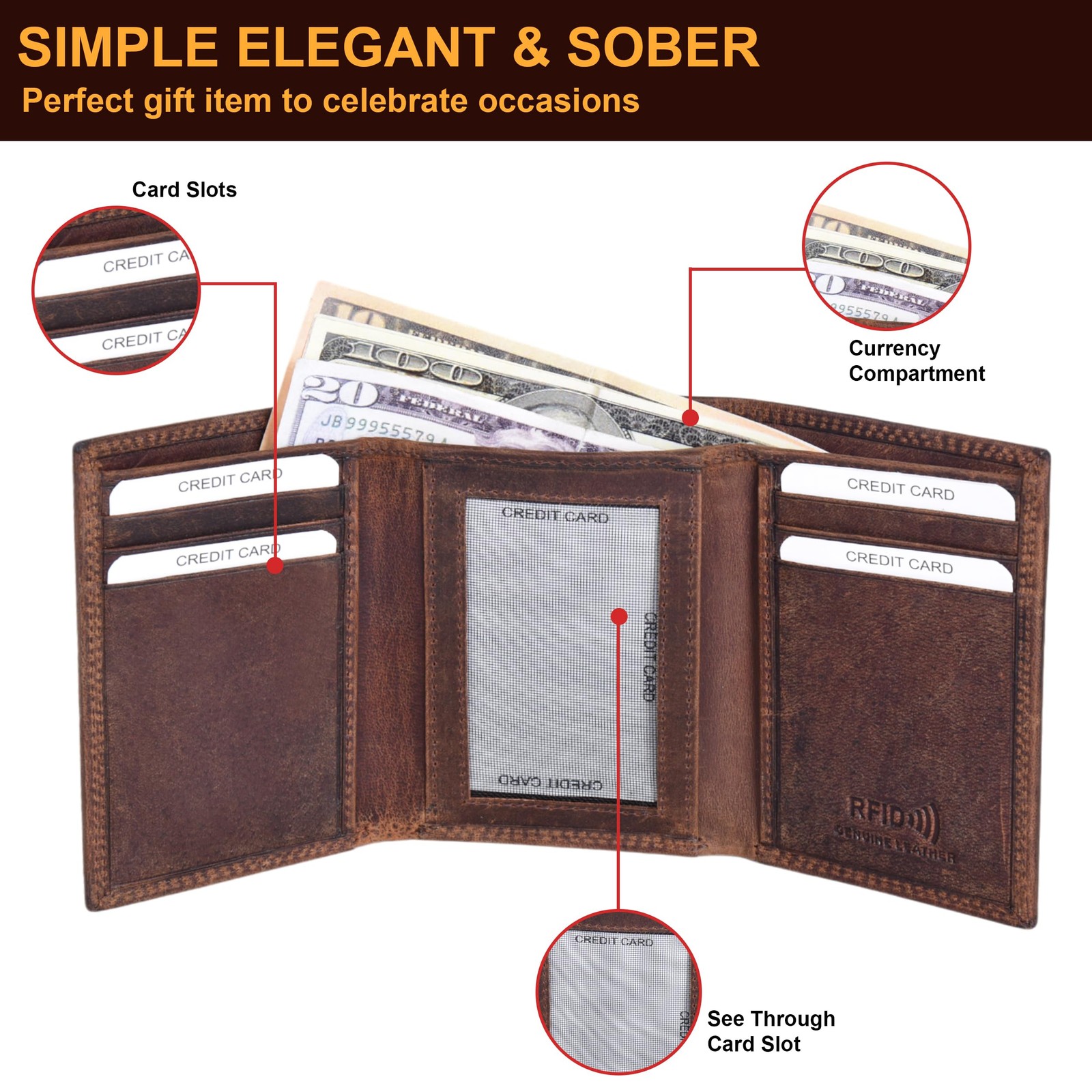 Leather Slim Everyday Trifold Wallet with ID Window and Multiple Card Slots |…