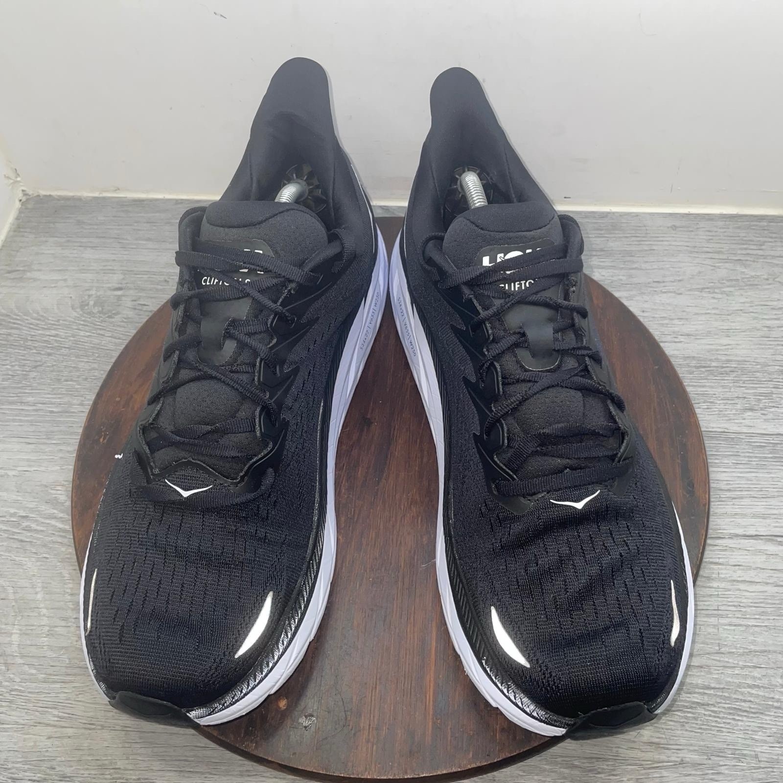 Hoka One One Clifton 8 Men’s 12.5 Black White Athletic Running Shoes Sneakers