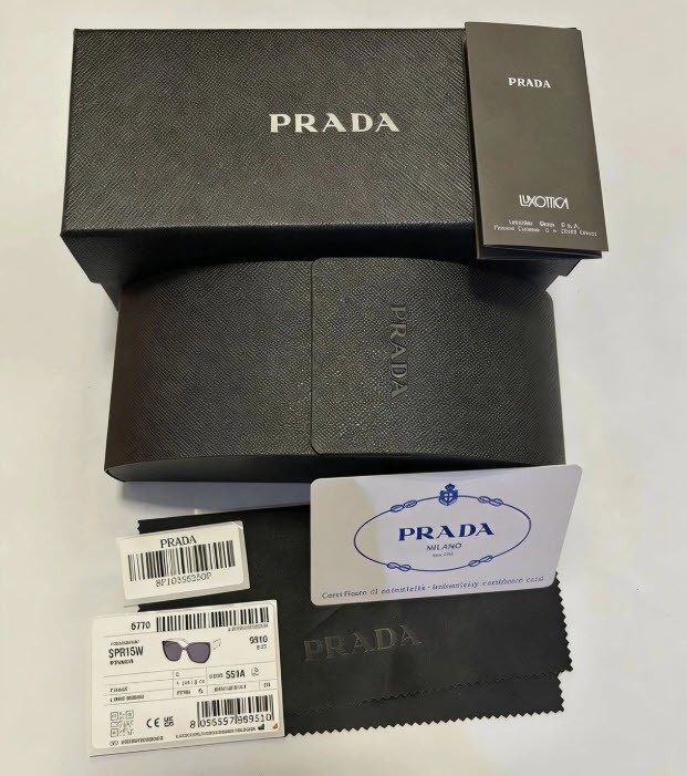 Prada PR 15WS Oversize Square Sunglasses Women Black White Frame UV400 Authentic