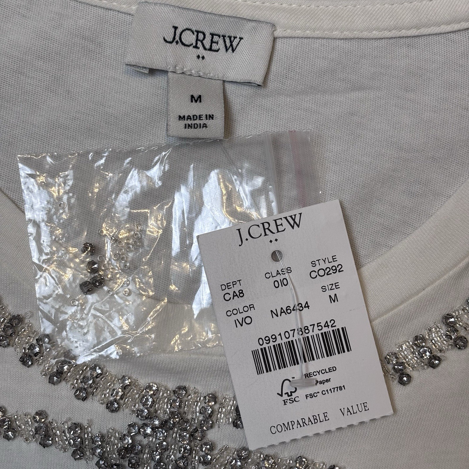 NWT J. Crew Women’s M Crystal Embellished Bow Top $89 Preppy Elegant Modern