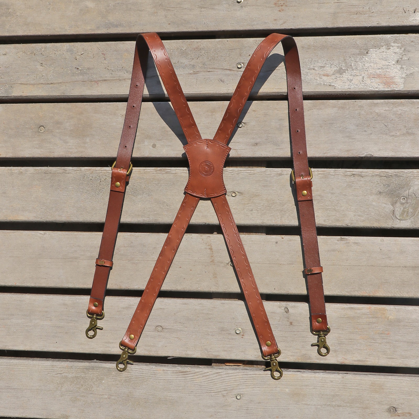 Tourbon Leather Men’s Suspenders X Back Adjustable X-Shaped Hooks Pants Braces