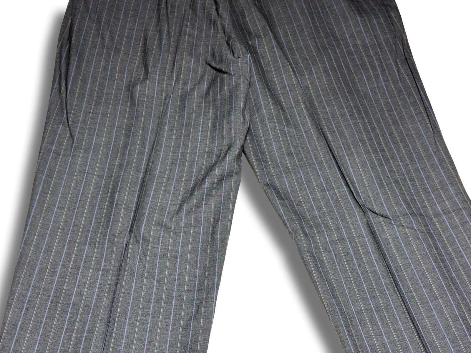 Vintage Corneliani 48R/40×28 Pants Super 150s Wool Gray Baby Blue Pinstripe Suit