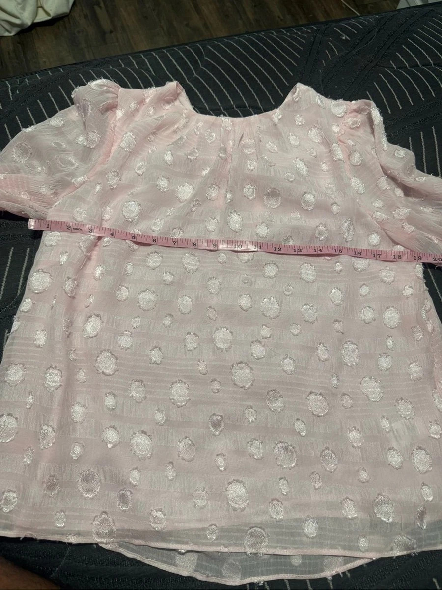 Women’s Pink Dot-Textured Blouse with Gathered Neckline size medium