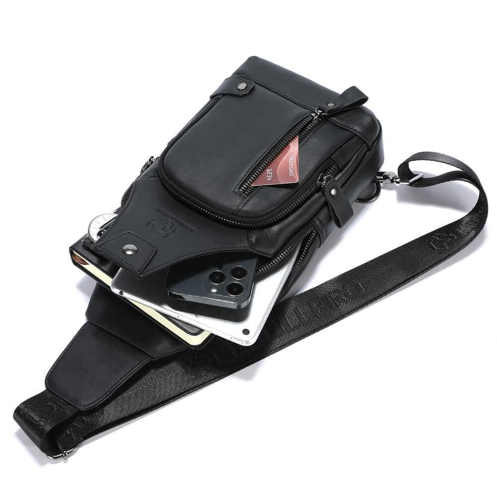 Mens Sling Backpack Cowhide Genuine Leather Chest Crossbody Shoulder Bag New