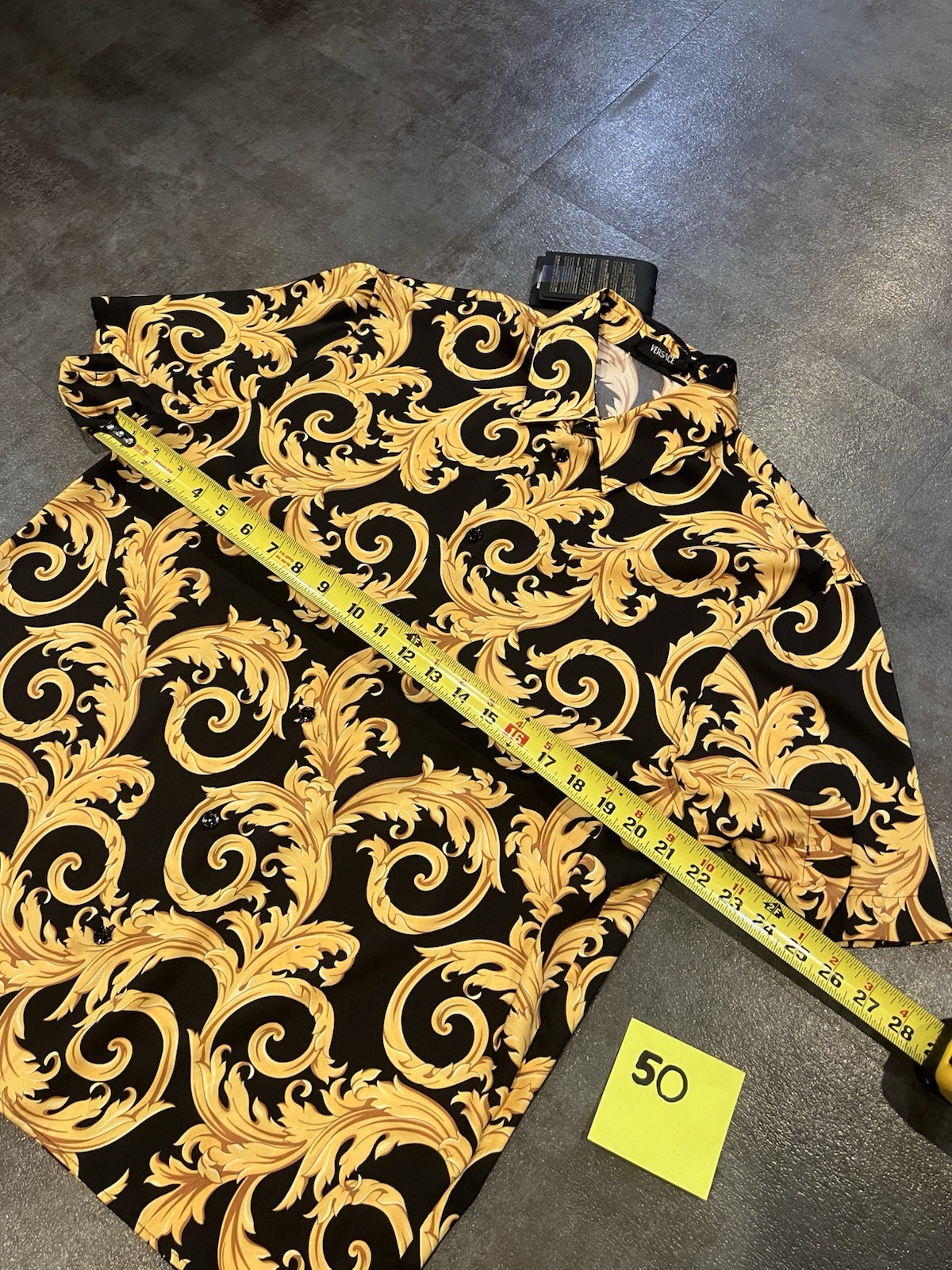 $1050 VERSACE Men’s Black Gold Barocco Shirt 50 LARGE See Measurements