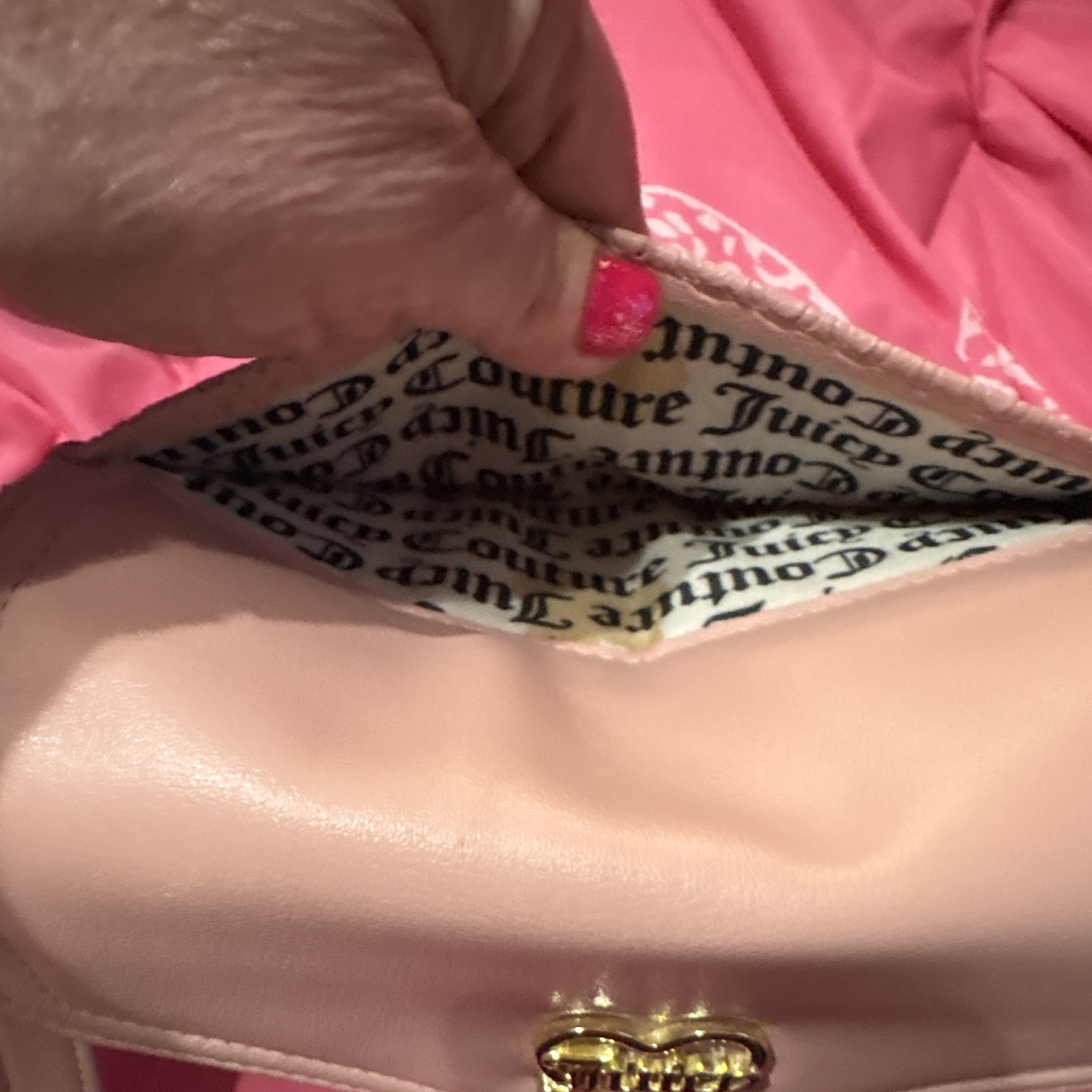 Juicy Couture Pink Logo Crossbody Bag Heart Flap Detachable Strap Snap Zip