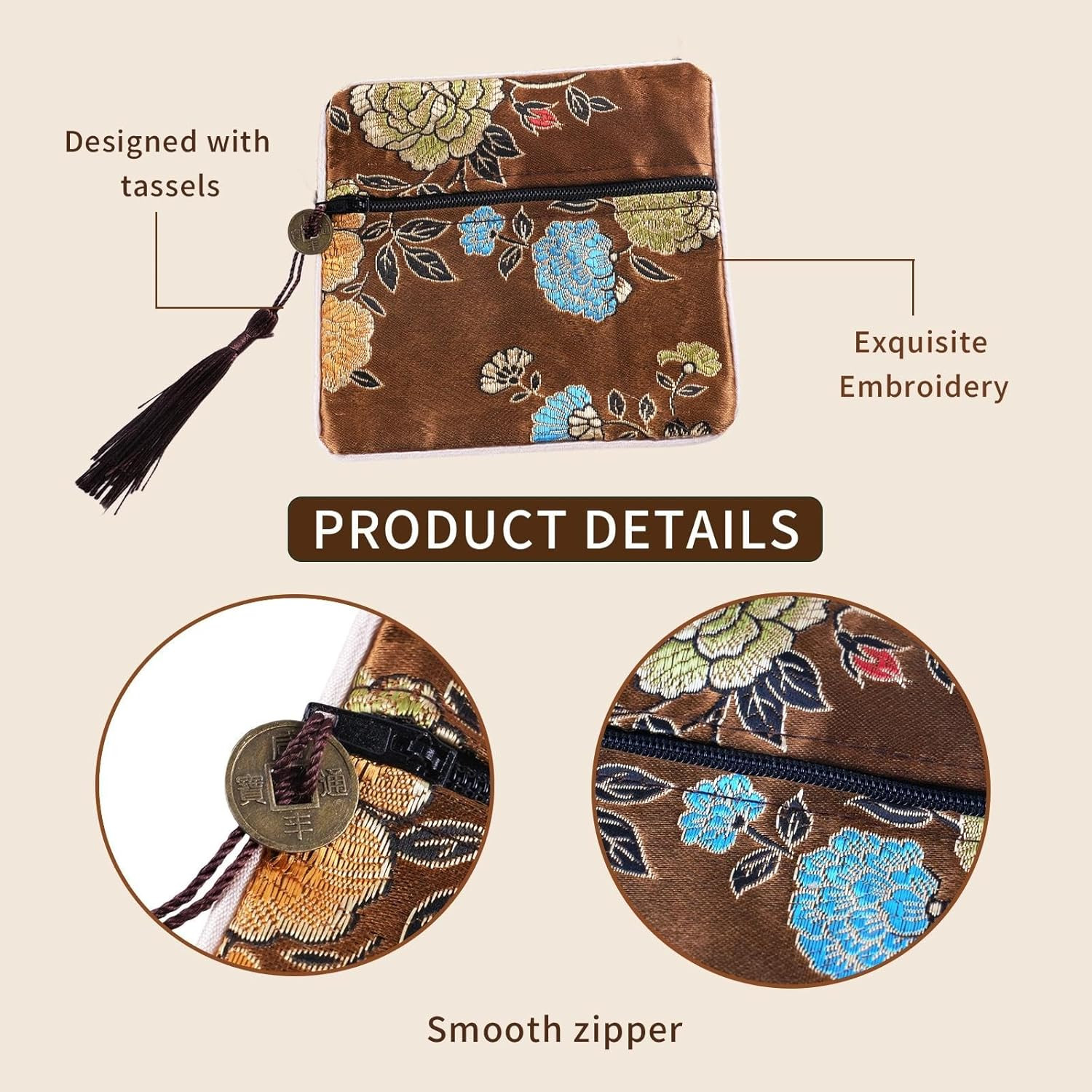 24Pc Chinese Silk Brocade Coin Purse Embroider Jewelry Bag Zipper Wallet Pouch