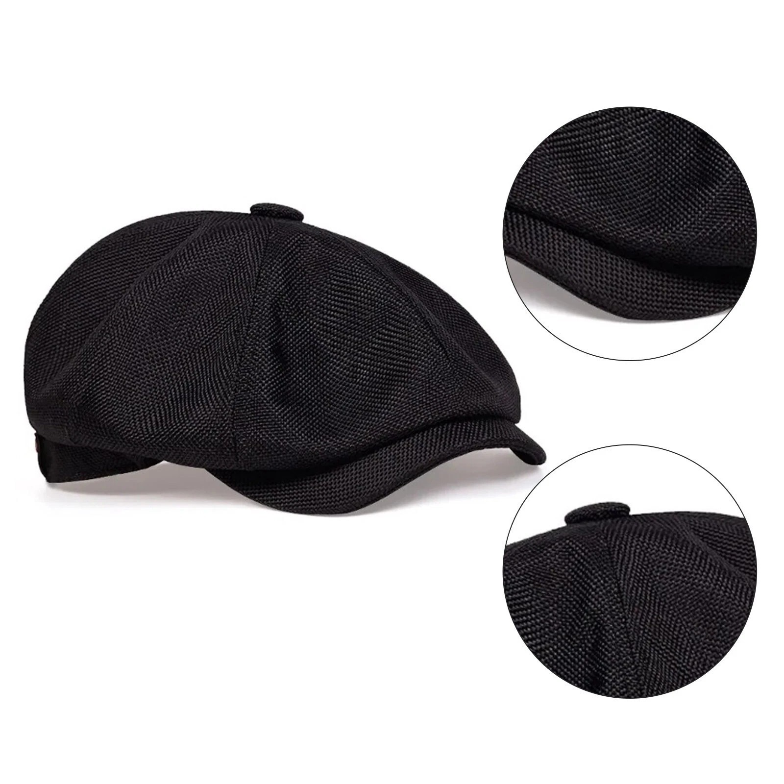 Black Vintage Newsboy Cap Gatsby Hat Classic 8 Panel Flat Ivy Cabbie Driver Cap