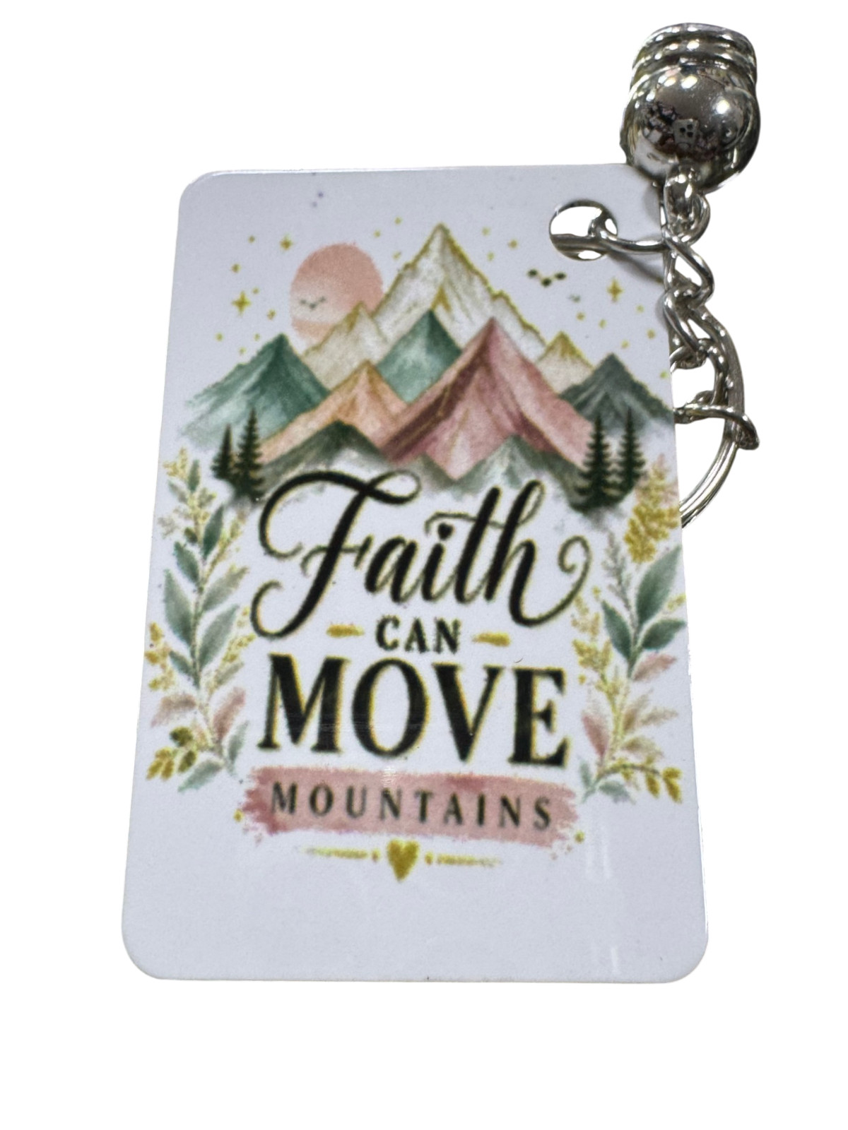Faith Can Move Mountains Keychain, Metal, Inspirational Christian Quote with Pur