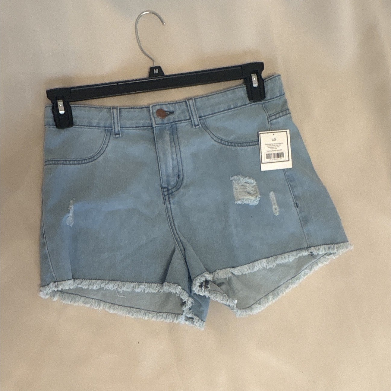 Women’s Light Wash Blue Denim Cut Off Shorts Frayed Hem 5-Pocket Size L
