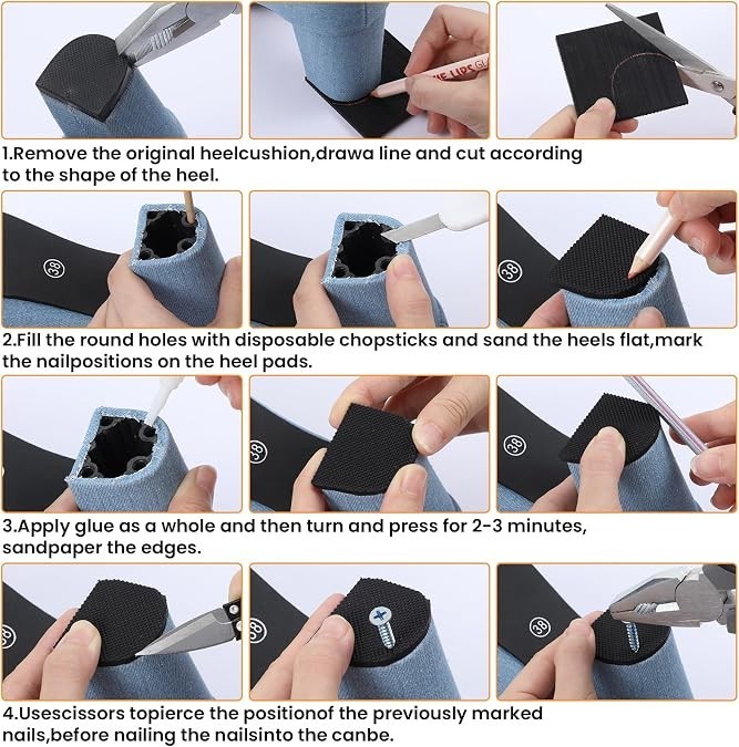 8PCS Rubber Heel Replacement Shoe Repair Kit Anti-Slip Heels High Heels Boots