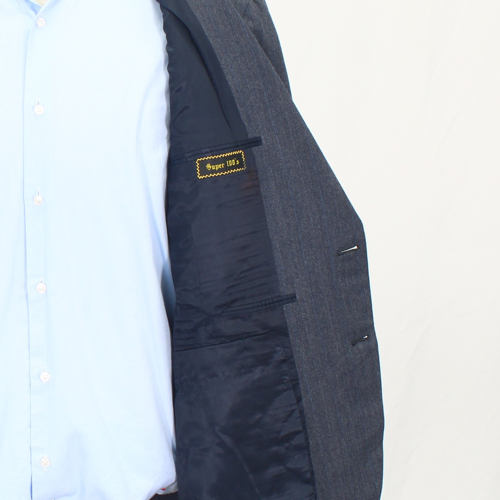 Oxxford 48R 40×28 Blue Full Suit Stripe 2-Button Wool