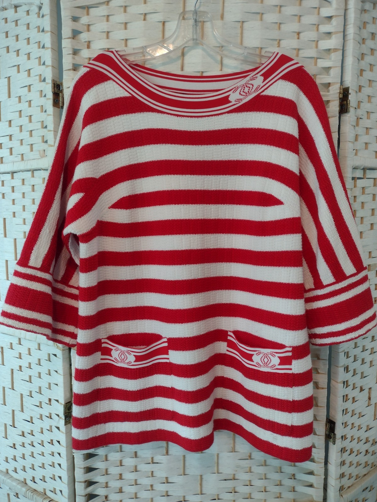 4.8K New Chanel 2019 White Red Stripe Knit Dress 8 10 M Logo