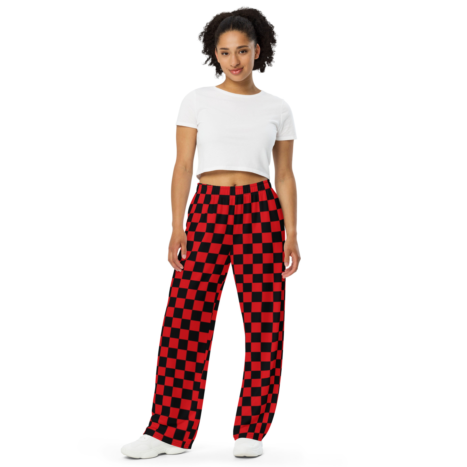 Red and Black Checkered Board Unisex Wide-Leg Pants New