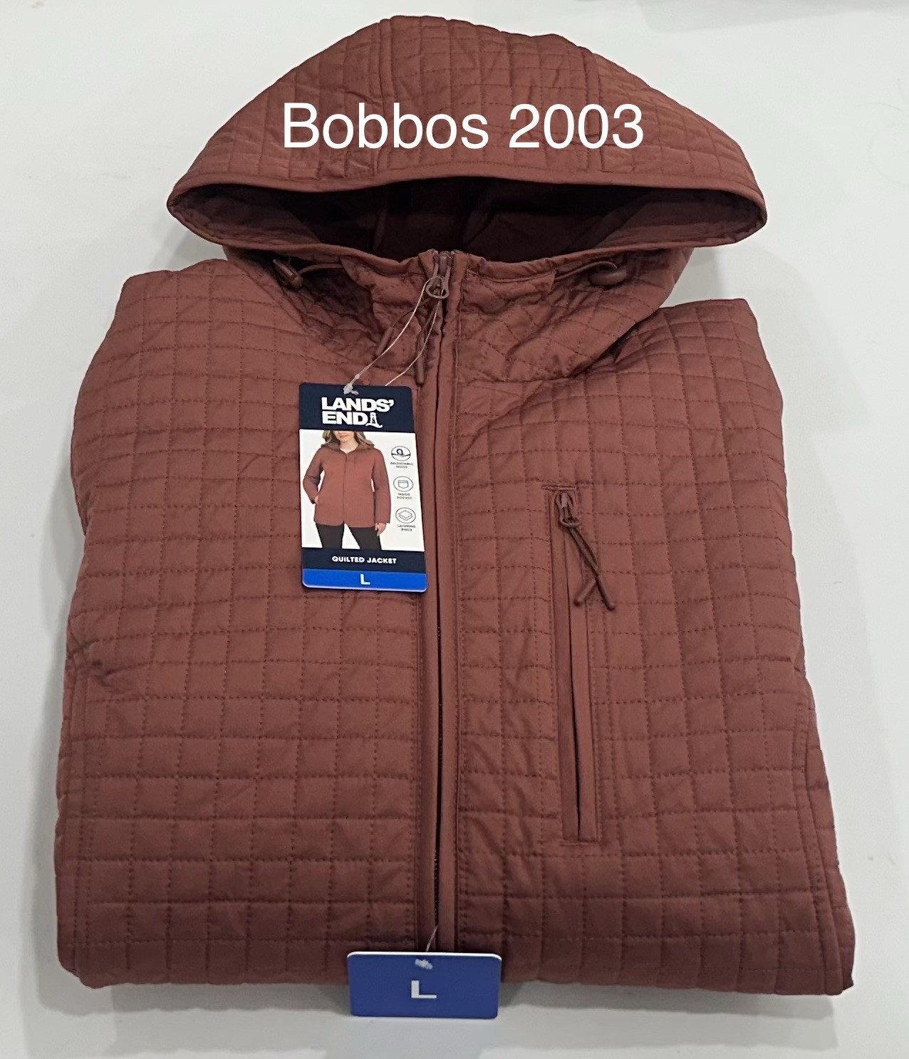 Lands’ End Women’s Inside Pocket Adjustable Hood Quilted Jacket, Red, Size L