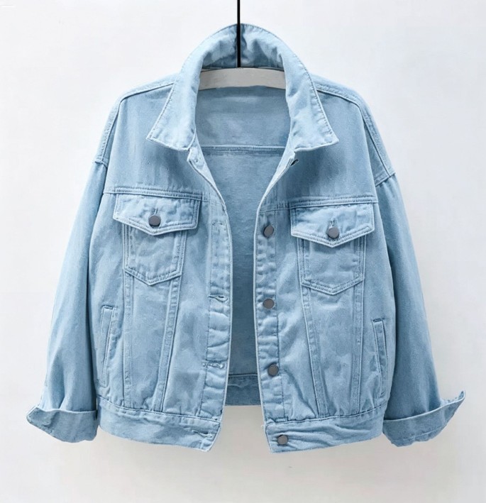 Women Casual Denim Jacket Lapel Pocket Single Breasted Long Sleeve Loose Outerwe