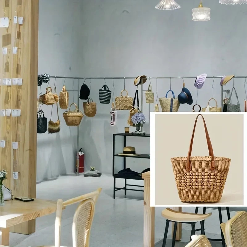 Women’s Hollow Straw Tote Bag Large Capacity Beach Travel Shopping Handbag