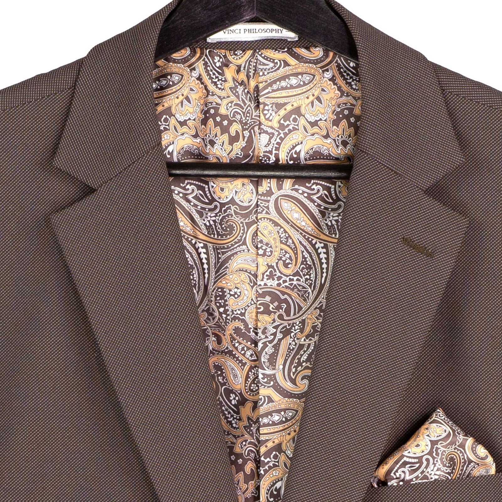 VINCI Men’s Brown 3pc Super Stretch Modern Suit w/ Flex Waist – Washable – NEW