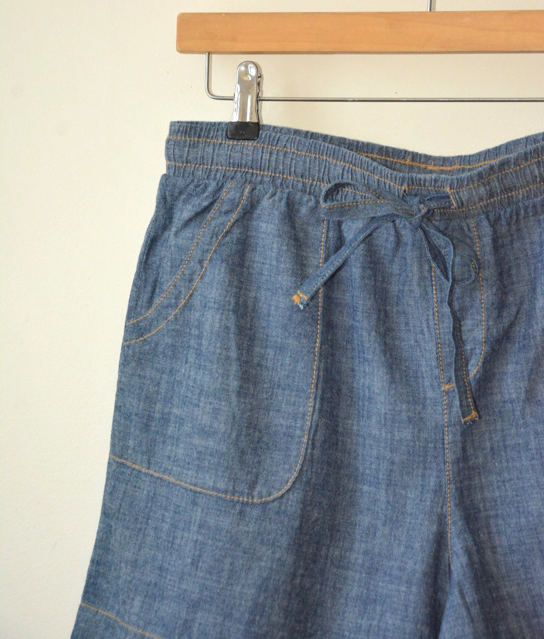 BLUE/GREY LIGHT DENIM ELASTICATED DRAWSTRING WAIST PAPERBAG SHORT S-M-L-XL-XXL