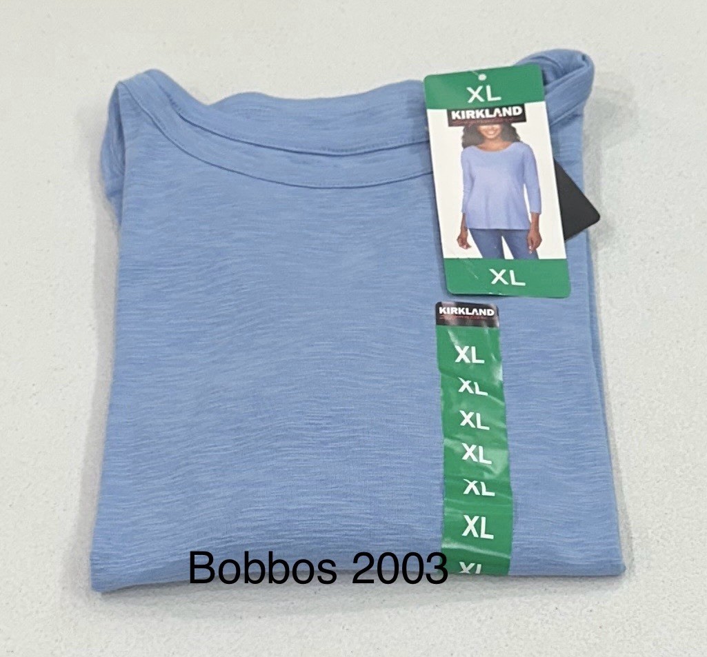 Kirkland Signature Women’s 3/4 Sleeve Boatneck Slub Tee, Blue, Size XL