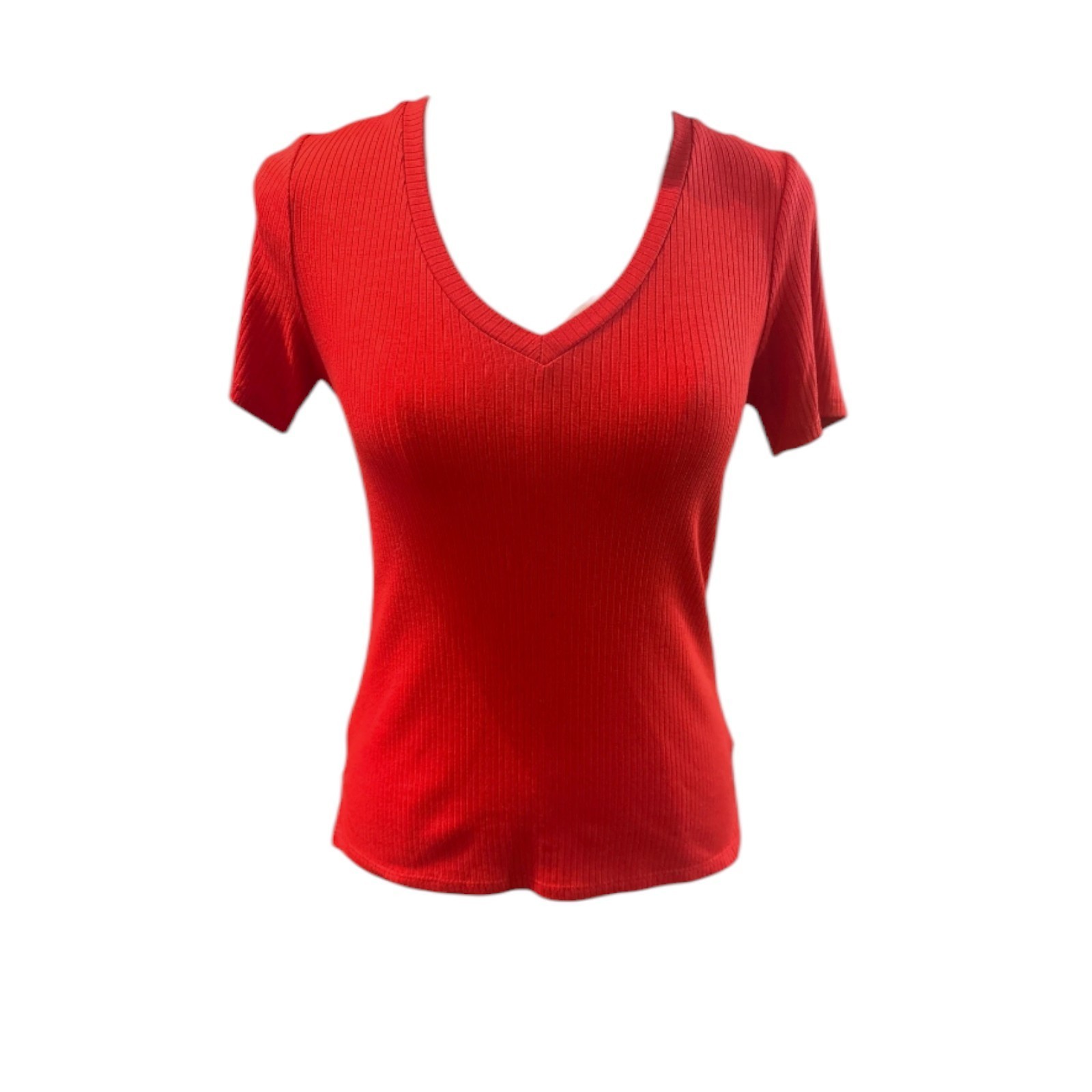 Cyrus Essentials Women Ribbed Short Sleeve Top, V, Scoop, & Crew Neck