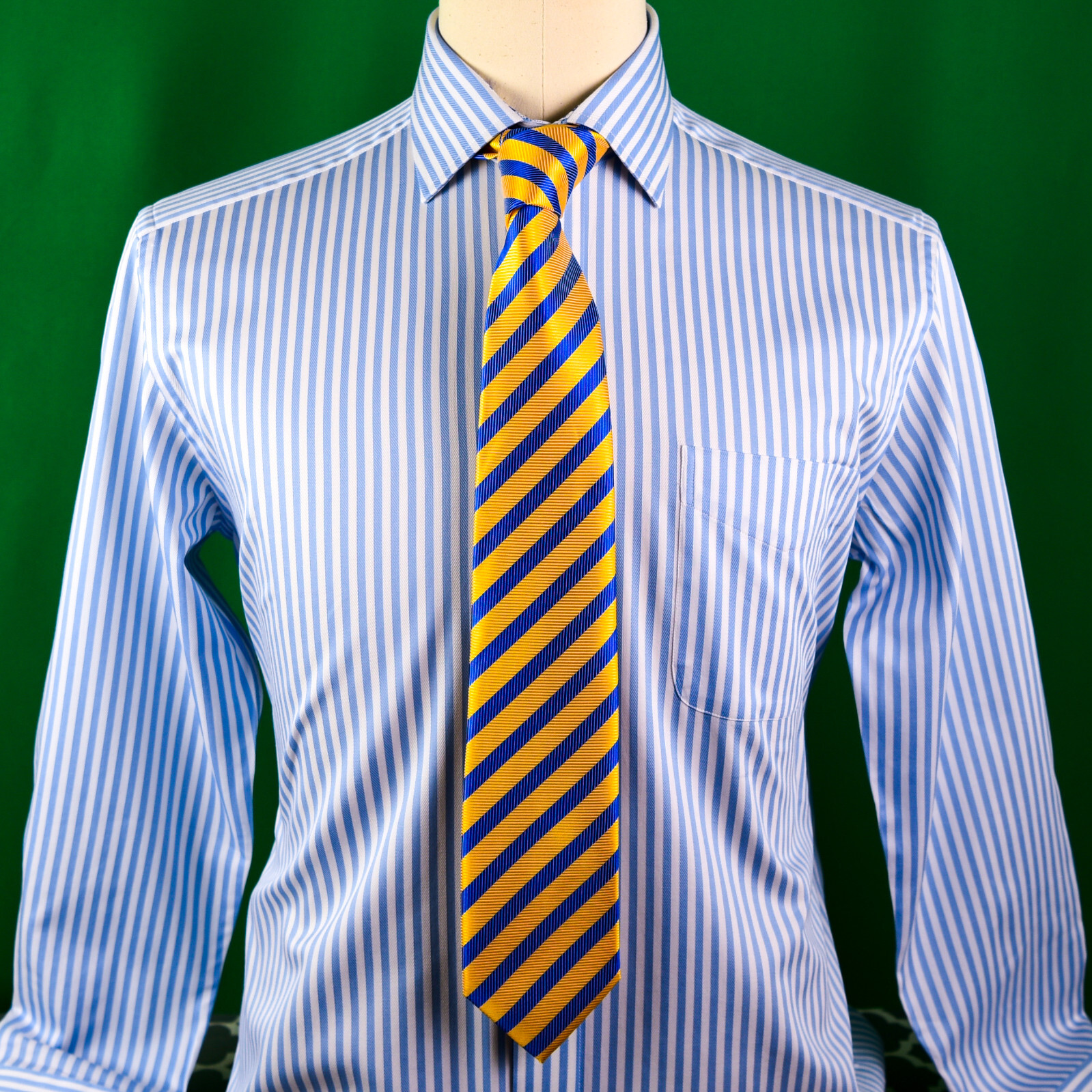 Mens Blue Formal & Business Dress Shirt Herringbone Twill Striped Floral Paisley