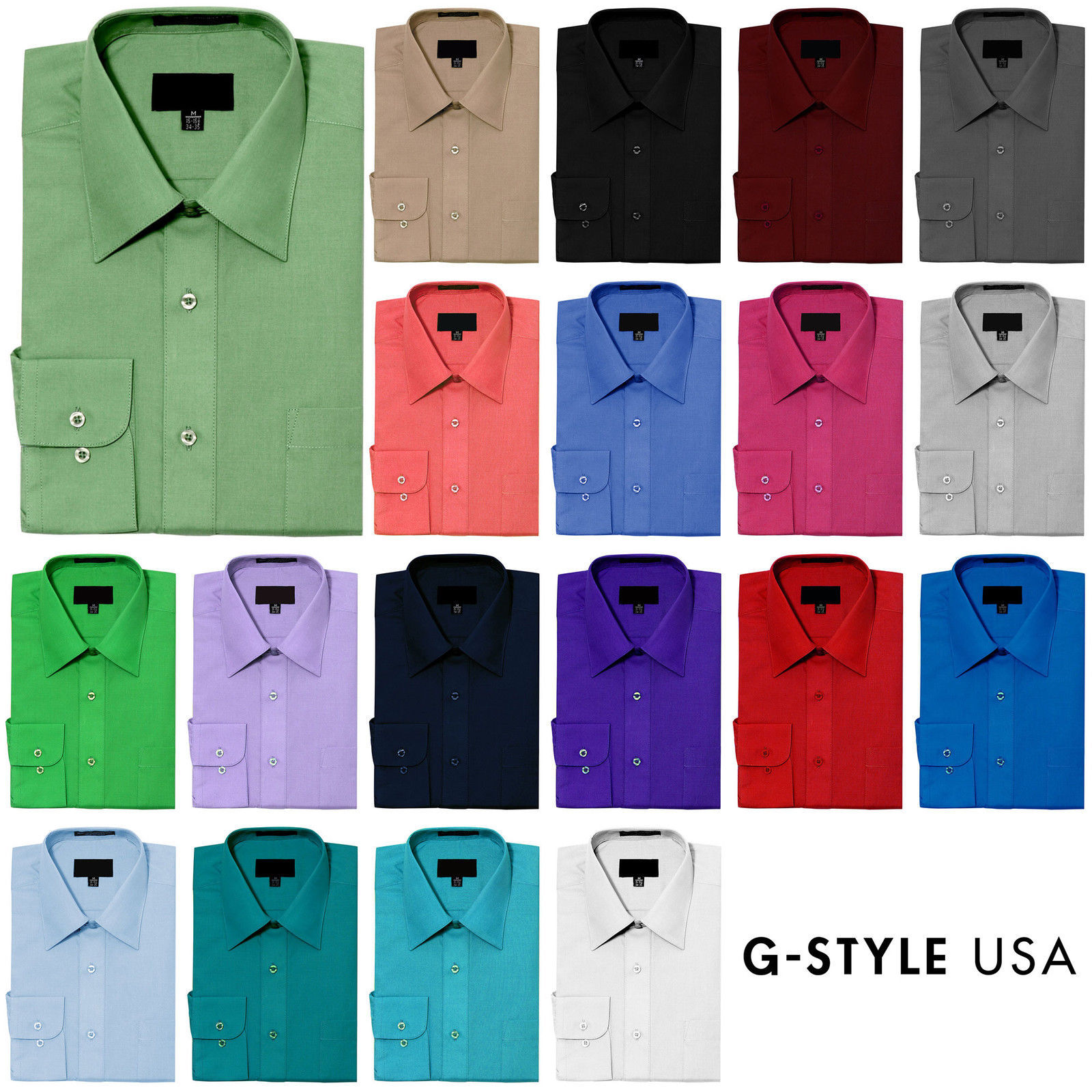 NEW Men’s Regular Fit Long Sleeve Solid Color Dress Shirts – 19 Colors