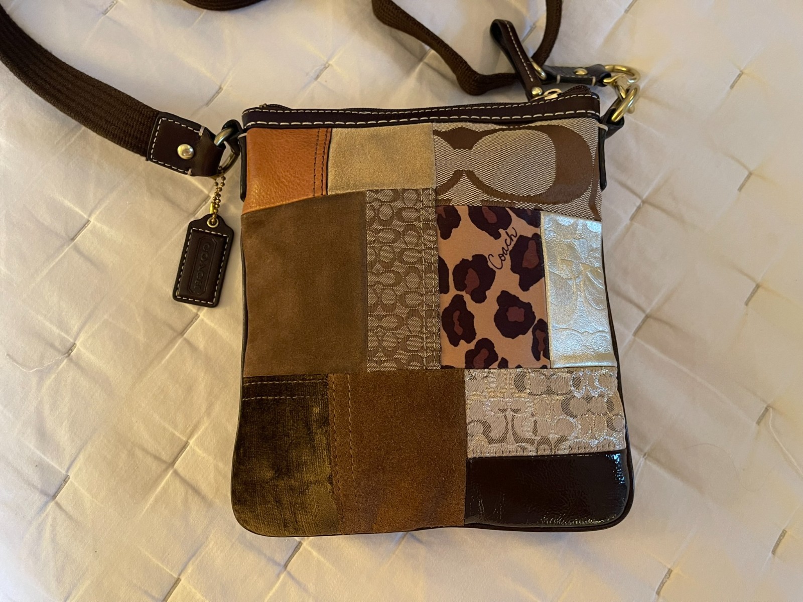 Coach Patchwork Swingpack Crossbody + Matching Wristlet Y2K Mixed Media Leopard