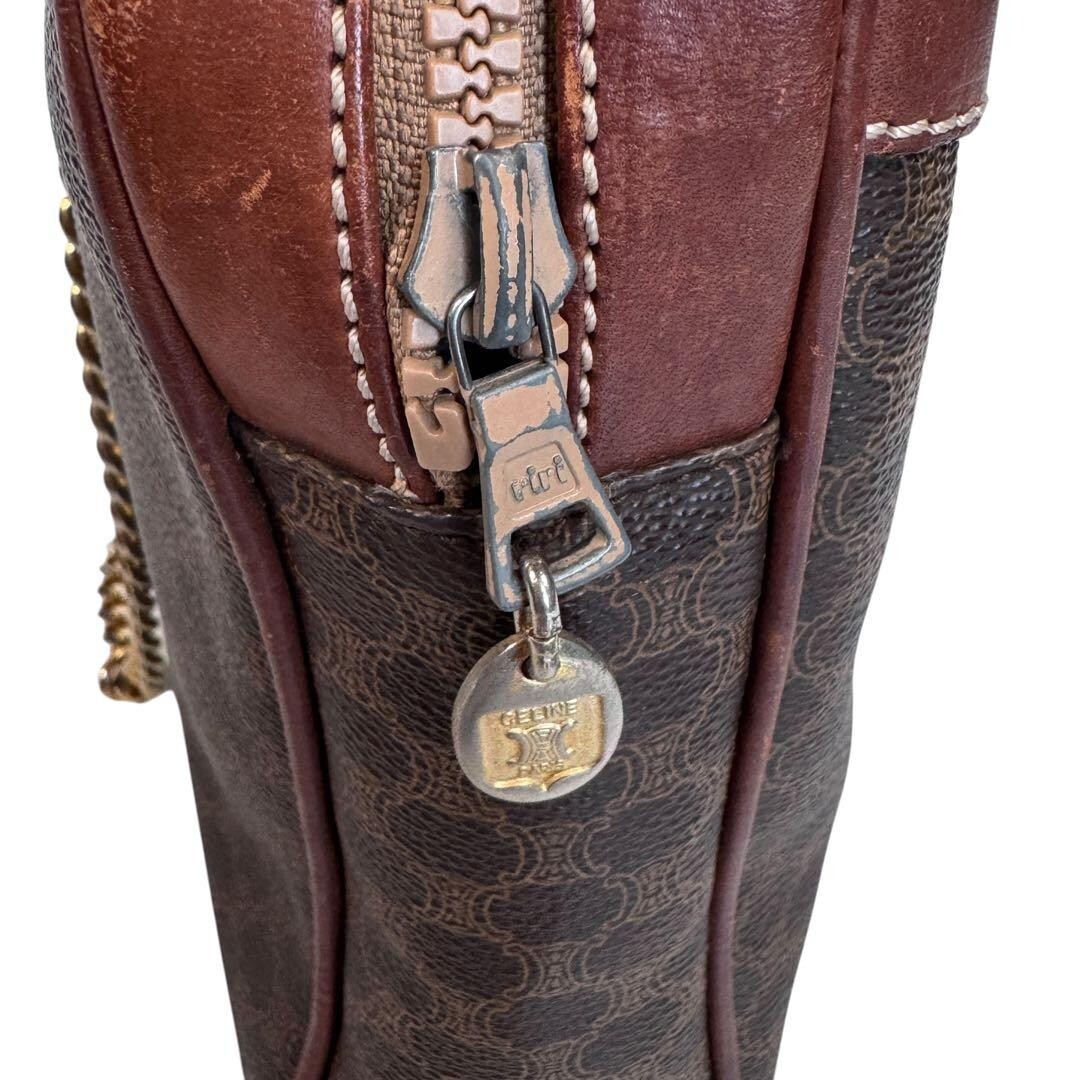 CELINE Shoulder bag Macadam PVC Leather Brown Vintage Authentic From Japan