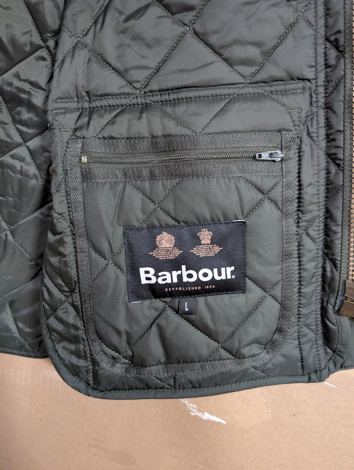 Barbour Men’s Olive Green Lowerdale Quilted Gilet Full Zip Vest Sz Lg