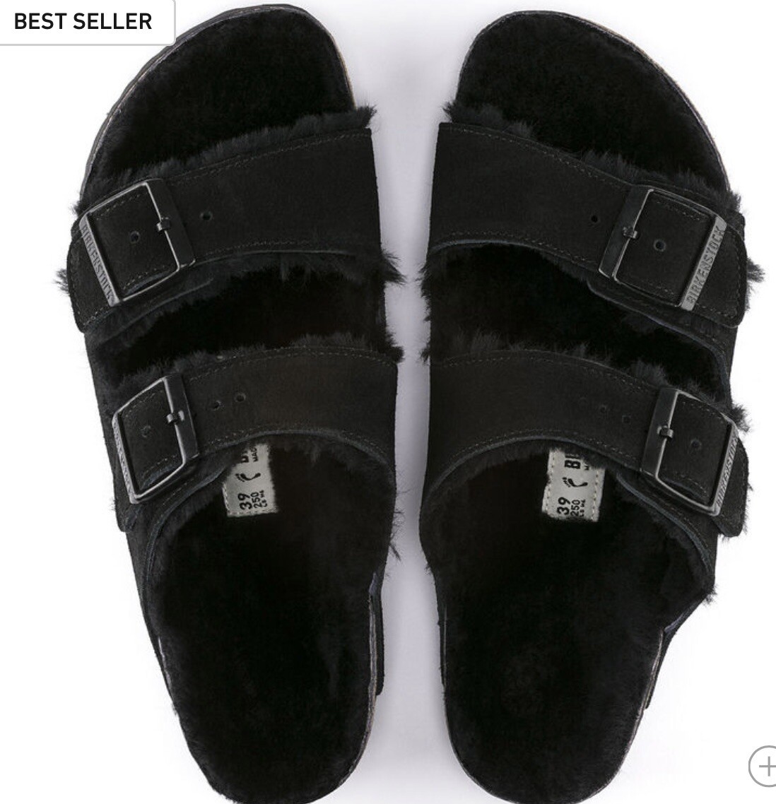 Birkenstock ARIZONA FUR Shearling EU39 BLACK Suede W8/M6 Narrow Sandals BF-39
