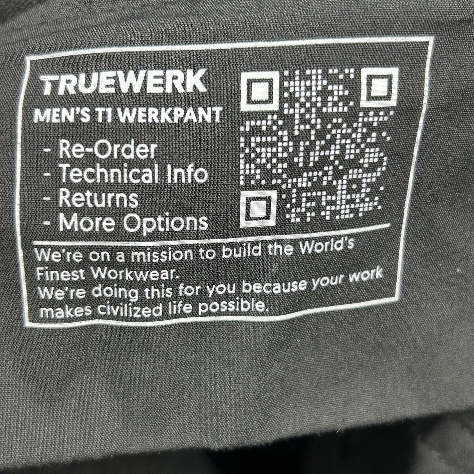 Truewerk T1 WerkPant 36×36 Black Performance Utility Cargo Tactical Activewear